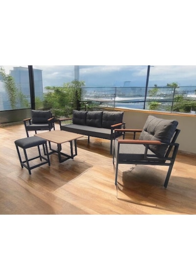 Pielize Bahçe Ve Balkon Mobilyası Antrasit 3+1+1 Sehpalı Ve Pufl Antrasit