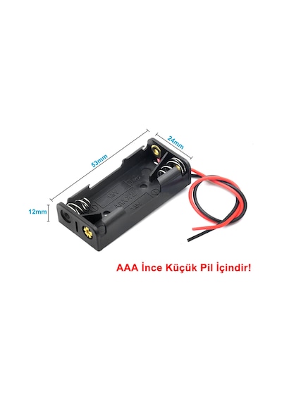 Aaa Pil Kutusu Yuvası İnce Küçük Tip 2 Adet 1.5v Pil Toplam 3v Plasitk Pil Tutucu 14cm Kablo