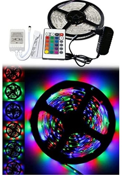 5 Metre Rgb Şerit Led 3 Çip Adaptörlü Kumanda Set Tv Arkası Ve Mutfak Tezgahı İçin Garantili Diğer