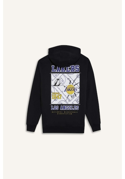 DeFactoFit NBA Los Angeles Lakers Oversize Geniş Kalıp Kapüşonlu Kalın Sweatshirt D8489AX25SPBK81