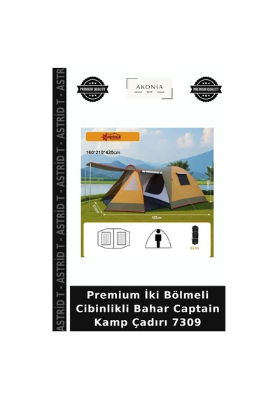 Premium İki Bölmeli Cibinlikli Bahar Captain Kamp Çadırı 7309 Standart
