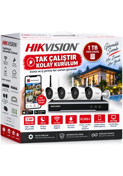Hikvision Kablosuz Bullet Kamera 2 Mp Beyaz Renk Gece Görüş Ve 5x Zoom İle Tüm Mekanlar İçin