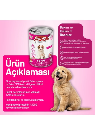 Energy Kuzu Etli Yavru Yaş Köpek Maması 400 G - 6 Adet