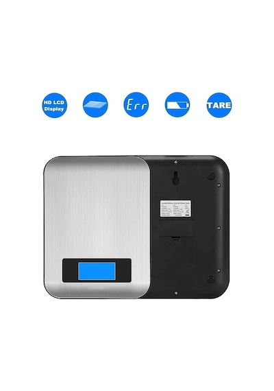 Dijital Mutfak Tartısı, 5kg Kapasite, 1g Hassas Ölçüm, Paslanmaz Çelik, Gümüş Renk, Lcd Ekran Diğer