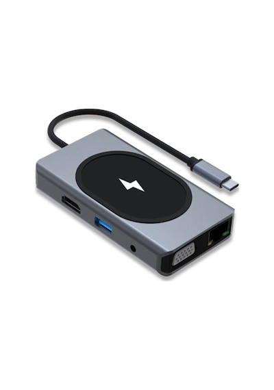 Winex WNE0064 9in1 USB Type-C Hub Port Adaptör 4K HDMI USB Ethernet PD Girişli 15 W Kablosuz Şarj