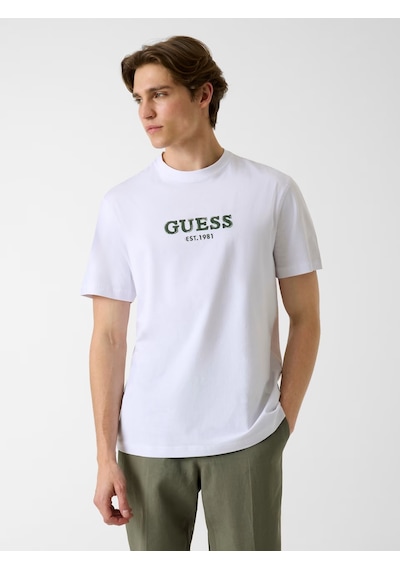 Guess M6gı16k3032 Cn Ss Guess Logo Con Erkek Tişört Beyaz