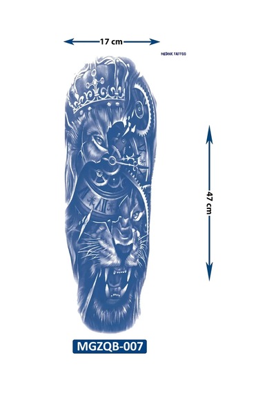 Aslan Kral 3 Hafta Kalıcı Tam Kol Bacak Kaplama Yapıştırma Geçici Dövme 47 Cm