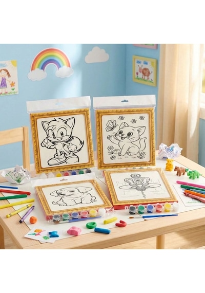 Mini Tuval Çocuk Boyama Seti 20x20 Cm - Akrilik Boya Ve Fırçalı Eğlenceli Çocuk Aktivite Seti