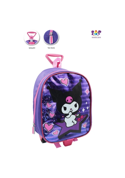 Parlak Kuromi Çekçekli Anaokulu Çantası - Çocuk Çanta - Kreş Çantası - Kuromi Çanta Mor