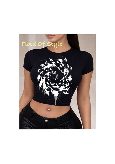 Flood Of Style Siyah Babby Tee Kuşlar Özel Tasarım