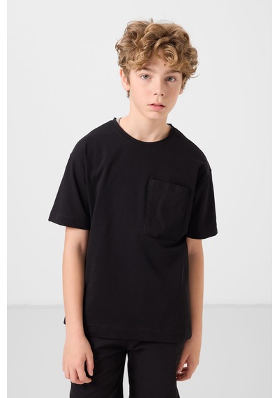 Siyah Pamuklu Oversize Fit Dokuma Hafif Esnek Chino Erkek Çocuk Şort Takım - 11278 Siyah