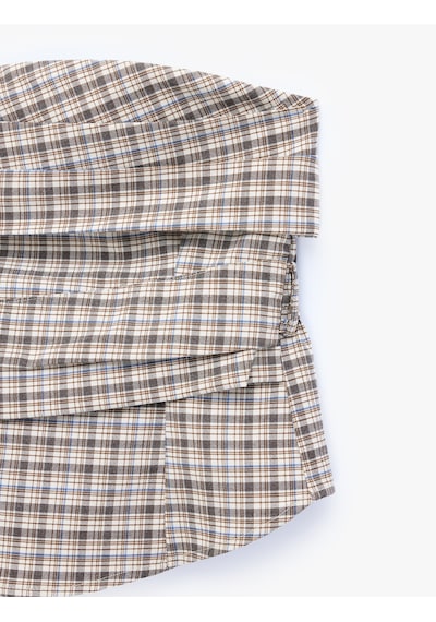 Koton Arkası Gipeli Slim Fit Katmanlı Straplez Ekose Bluz Kahverengi Ekose 7wak30016pw Kahverengi Ekoseli