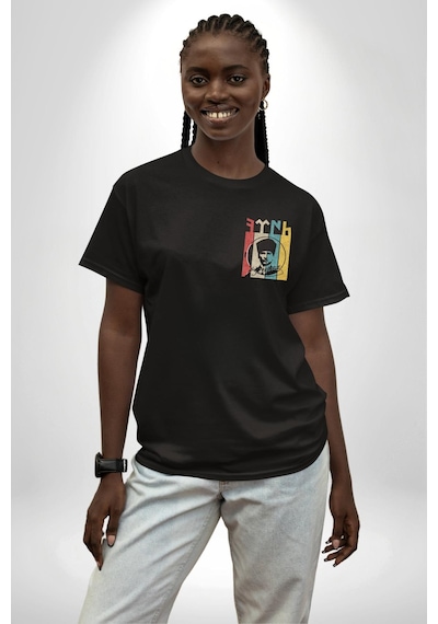 Atatürk İmzalı Türk Logo Siyah Oversize Unisex Ön Sol Yan Minimal Baskılı Tişört Koyu Siyah