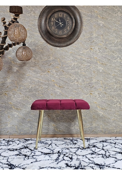 Zafir Gold Sivriltme Ayaklı 60 Cm Puf Bench - Puf - Bench - Oturak - Mutfak Oturağı - Antre Oturağı Bordo