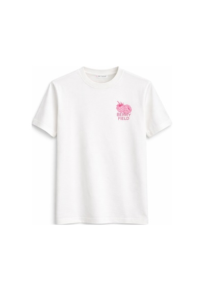 Mixray 2054 Kadın Berry Field Baskılı %100 Pamuk T-shirt Beyaz BEYAZ