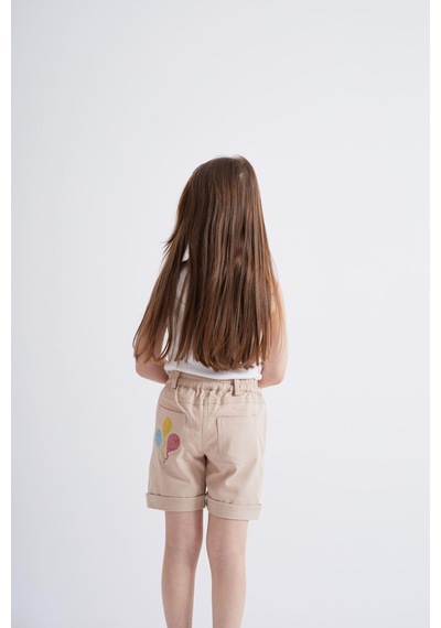 Oliventhekid Taşlı Detaylı Kız Çocuk Şort Kremrengi Krem
