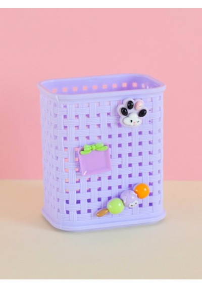 Fileli Masaüstü Kalemlik Plastik Kawaii Sevimli Kalemlik - Mor Mor