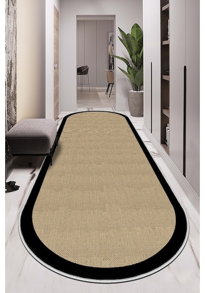 West Home Makinede Yıkanabilir Kaymaz Taban Leke Tutmaz Oval Yolluk Ev Dekorasyonu İçin Hasırlı Kesme Yolluk 455 Black Oval Yolluk