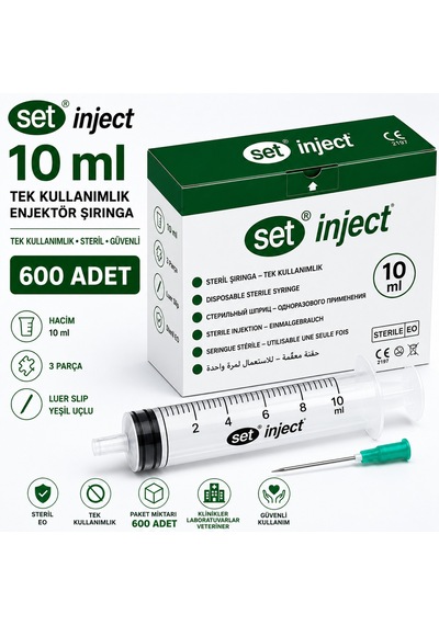 Set İnject Tıpset 10ml 3 Parça Yeşil Uçlu Enjektör-600 Adet