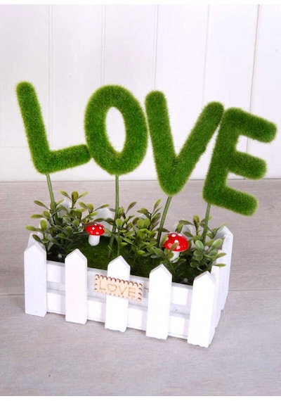 Yapay Çiçek Deposu Dekoratif Çit Saksıda Love Dekoru