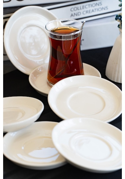 Rüya Yalın 6 Adet 12 Cm Porselen Çay Tabağı Kırık Beyaz Beyaz