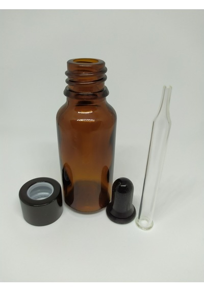 20Ml Cam Amber Şişe İnce Cam Damlalık Siyah Metal Kapak (10 Adet)