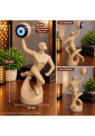Soyut Dekoratif Biblo Heykel Nazar Boncuklu İnsan Figürü 32 Cm Dekoratif Obje