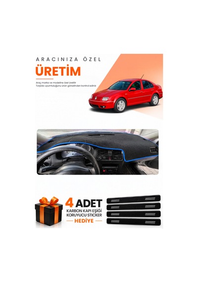 Volkswagen Bora 1998-2005 Uyumlu Torpido Koruma Örtüsü Oto Kılıfı - Siyah Mavi