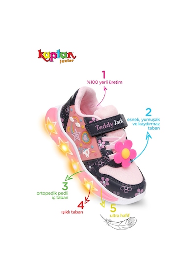 Kaptan Junior Kız Çocuk Işıklı Spor Sneaker Yürüyüş Ayakkabı Ptjck 700 Siyah