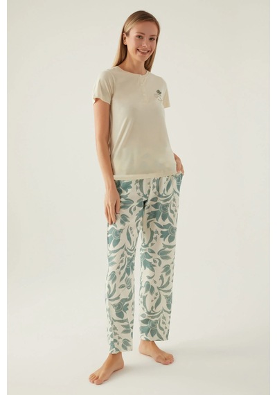 Pierre Cardin 8826 Maybe Kadın Kısa Kol Pijama Takımı Krem
