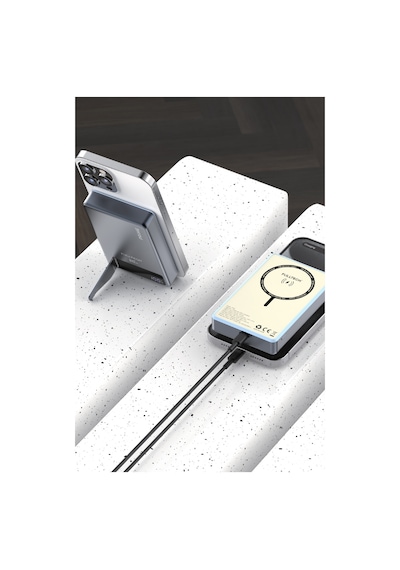 Fulltech Fp50 Magsafe Wireless Powerbank Mavi 10000mah 20w Lcd Ekranlı Standlı Taşınabilir Şarj Ciha