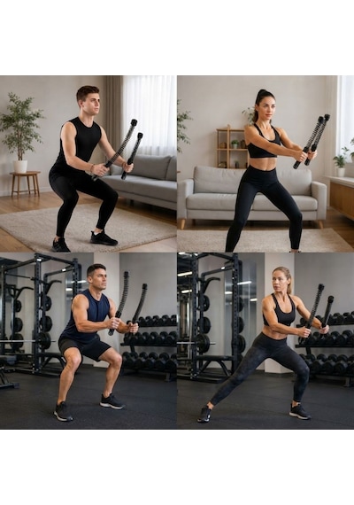 2'li Battle Rope Titreşimli Egzersiz Çubuğu, Yaylı Dalga Mekanizmalı Kol, Omuz, Göğüs, Sırt Ve Core Antrenman Aleti