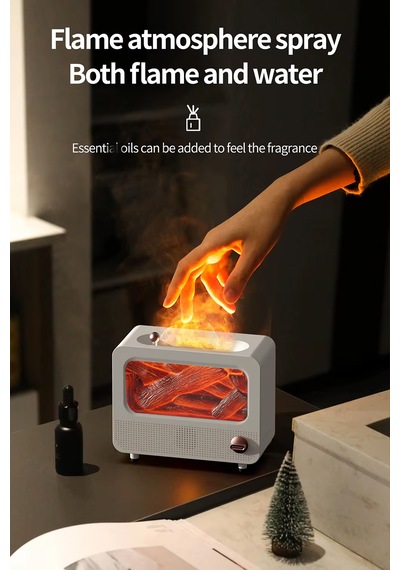 Alev Efektli Retro Hava Nemlendirici Odun Çıtırtı Sesli Aroma Difüzörü Ultrasonik Buhar Makinesi