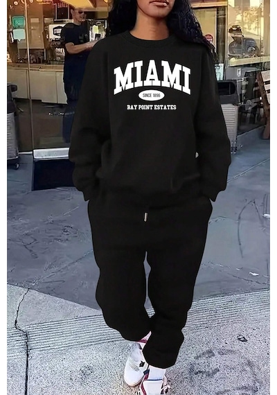 Uyguntarz Miami Baskılı Unisex Eşofman Takımı Siyah