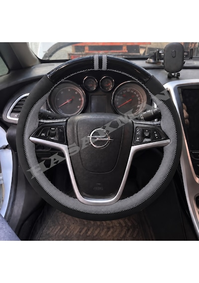 Opel Cascada Dikme Direksiyon Kılıfı Parlak Siyah Gri Detaylı Gri Çift Yüzük Ve Dikiş 2013-2019