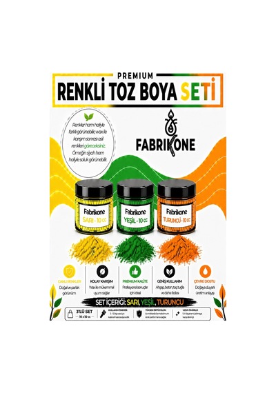3'lü Set Premium Parafin Soya Wax Toz Mum Boyası Hobi Seti - 10 Cc Sarı, Yeşil, Turuncu Bkfab3sryt10g Karışık