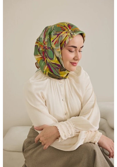 Silk Home Tivil Saf İpek 11501 - 07 Çim Yeşili Çiçek Desen Yeşil