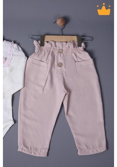 Babyhola 1-3 Yaş Kız Bebek Çocuk Çıtçıtlı Badi Pantolon Şık Alt Üst 2'li Takım Bayramlık 2327 Beyaz