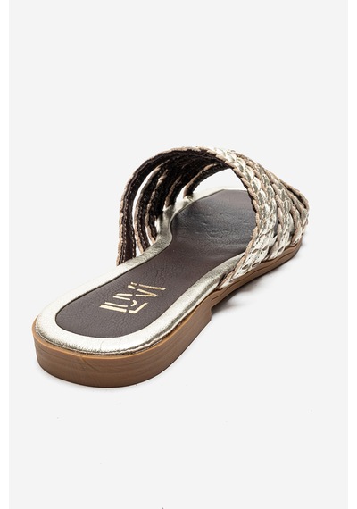 Luvishoes Luvi Shoes Alısha Altın Hakiki Deri Örgü Bantlı Kadın Terlik Altın