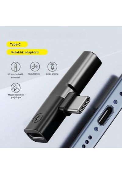 Polham Type C To 1x Type C Ve 1x 3.5mm Aux Girişli Şarj Ve Kulaklık Çoğaltıcı Adaptörü, 30w Şarj Destekli Çoğaltıcı