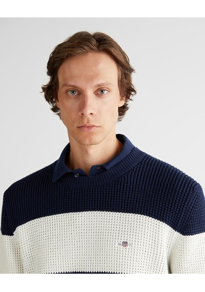 Gant Erkek Regular Fit Lacivert Çizgili Pamuklu Triko Kazak-10542 Lacivert