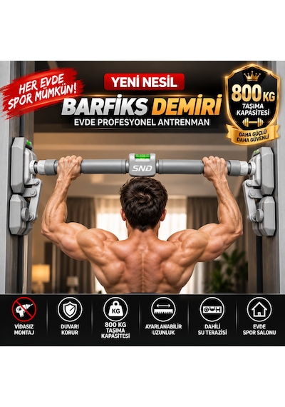 800 Kg Vidasız Barfiks Demiri 96-140 Cm Ayarlanabilir Koridor Barfiksi Duvar Korumalı