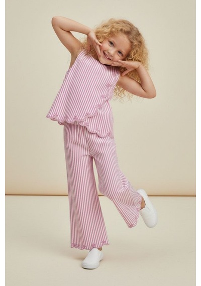 Kız Çocuk Nakışlı Bluz Ve Pantolon Takım Pembe