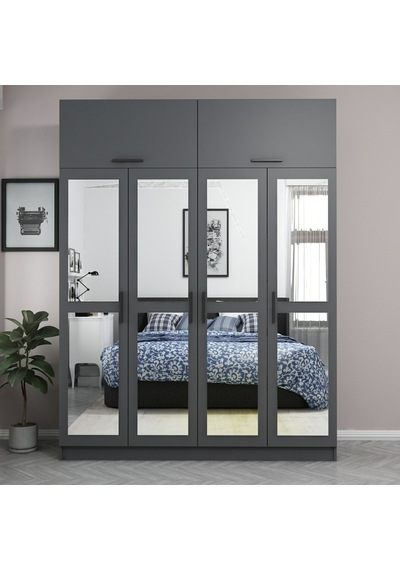 Minar Kale 4 Kapaklı 4 Aynalı 2 Ç Dolap Ve Yüklük Antrasit 235cm