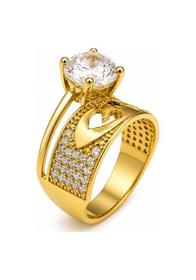 Yazıcılar 14 Ayar Altın Kalp Detaylı Golden Love Tektaş Kadın Yüzük 3,30 Gr 443