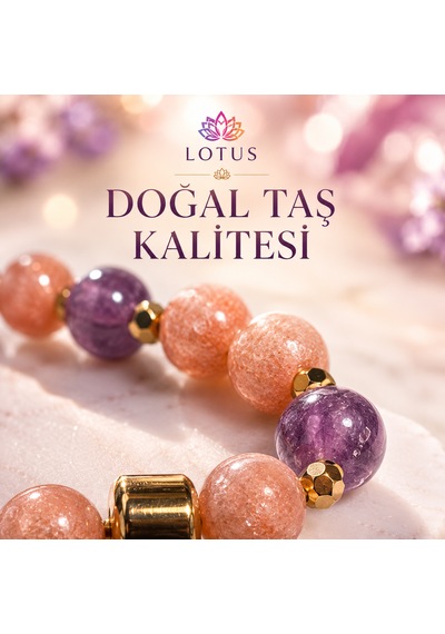 Canlılığın Işığı & Doğal Taş Bileklik Güneş Taşı, Ametist & Hematit Canlılık
