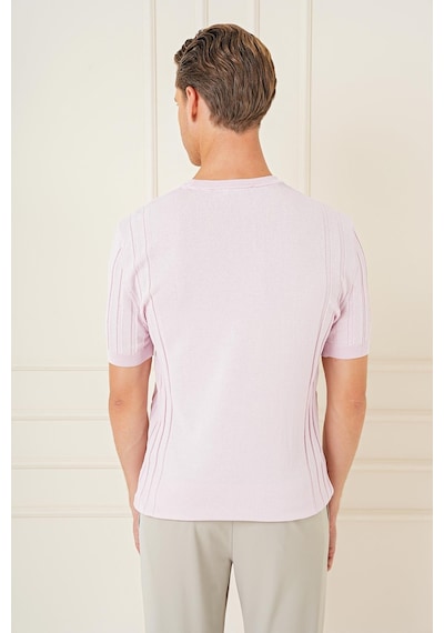 Efor Slim Fit Bisiklet Yaka Kısa Kol Pembe Triko Tr 869 Pembe