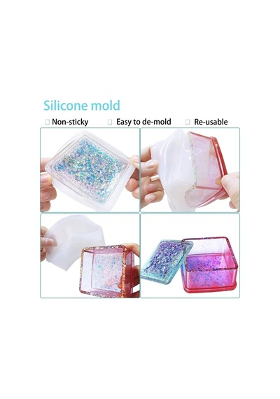 Siliko World Epoksi Kare Kapaklı Mücevher Takı Kutusu Silikon Kalıbı Genel