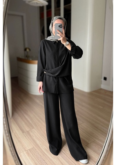 Ka Hijab Bağlama Detaylı Takım - Siyah