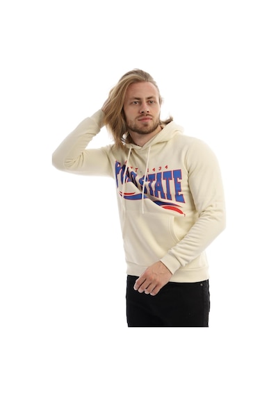 Polostate Erkek Polo State Baskılı Kapüşonlu 3 İplik Şardonlu Sweatshirt Ekru